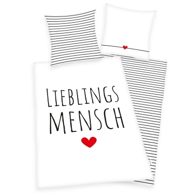 Herding Bavlněné povlečení Lieblings mensch, 140 x 200 cm, 70 x 90 cm