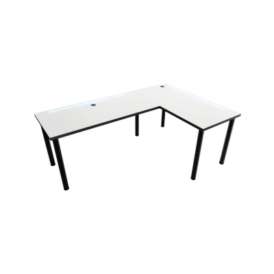 Expedo Počítačový rohový stůl LOOK N s LED, 160/110x73-76x50, bílá/černé nohy, pravý