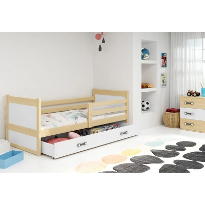 Expedo Dětská postel FIONA P1 COLOR + úložný prostor + matrace + rošt ZDARMA, 80x190 cm, borovice, bílá